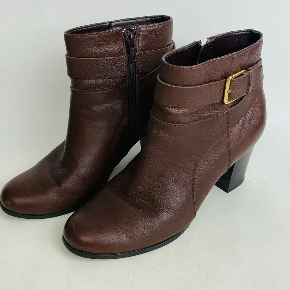 Cole Haan Ankle Boots Rhinecliff Grand Leather Bootie Brown‎ Side Zip Sz 7B